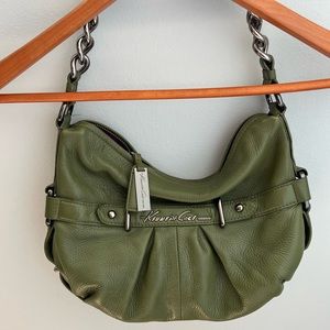 Kenneth Cole shoulder bag - green w/ purple lining & metal details